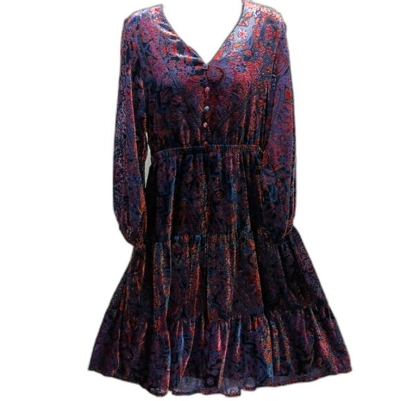 Tahari Paisley Burnout Velvet Midi Dress Fit and Flair Women PL/TPG Multicolor S - Picture 1 of 10